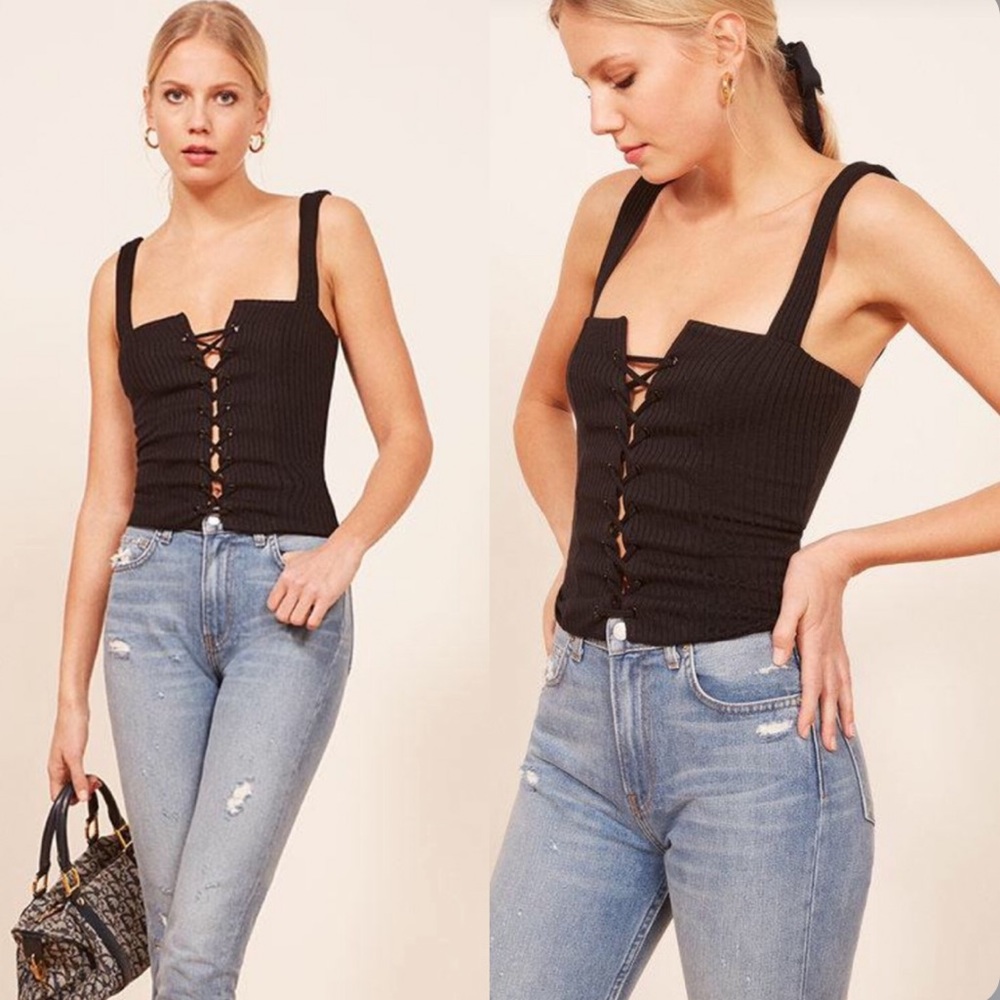 Reformation XS black lace up top.